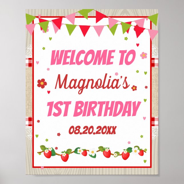 Strawberry Birthday Red Camco Blanket Welcome Poster (Front)
