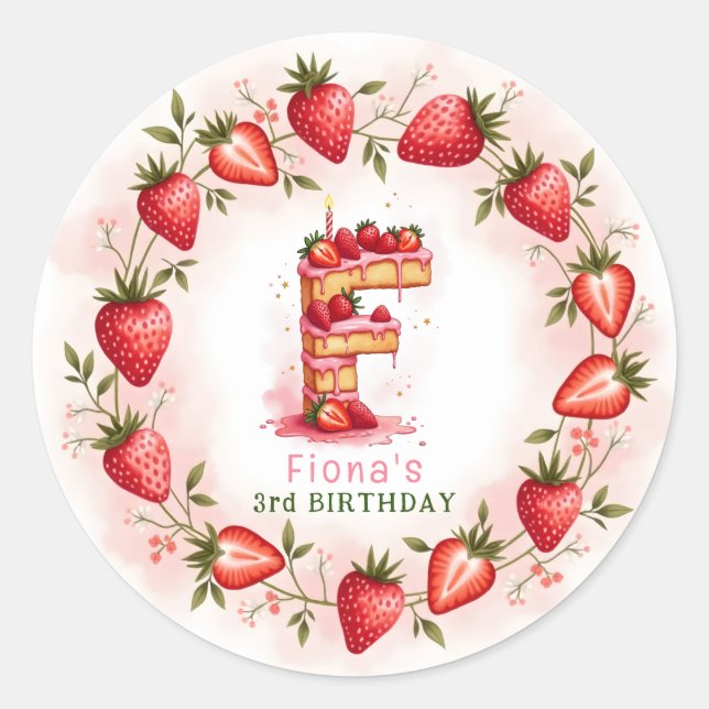 Strawberry Birthday Sticker Letter F Cake (Front)