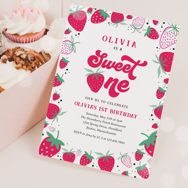 Strawberry Birthday Sweet One Berry 1st Birthday Invitation (Creator Uploaded)
