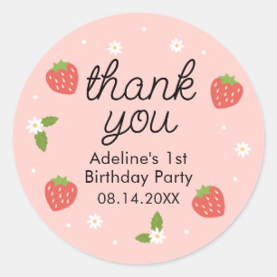 Strawberry Birthday Thank You Classic Round Sticker