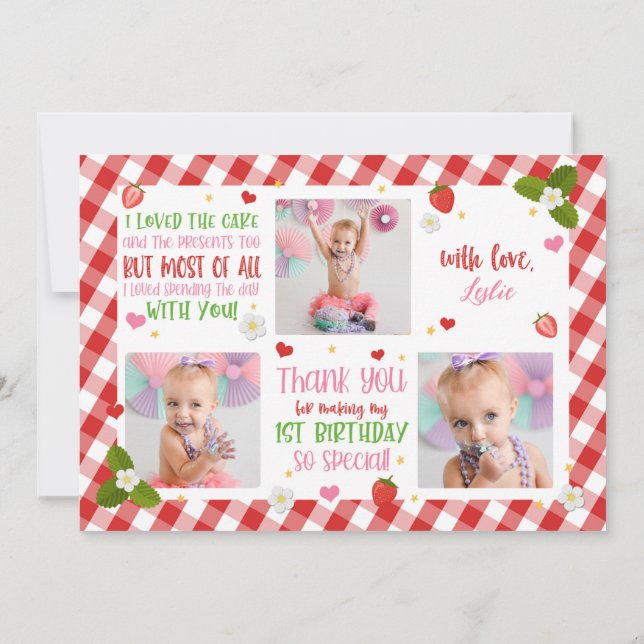 Strawberry Birthday Thank You Photo Card (Back)