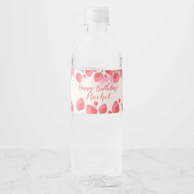 Strawberry Birthday Water Bottle Label (Front)