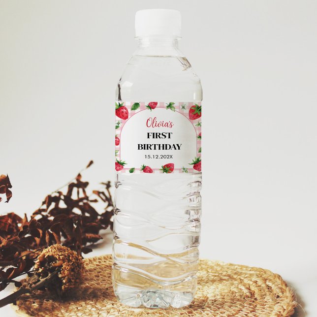 Strawberry Birthday Water Bottle Label Berry Sweet (Creator Uploaded)