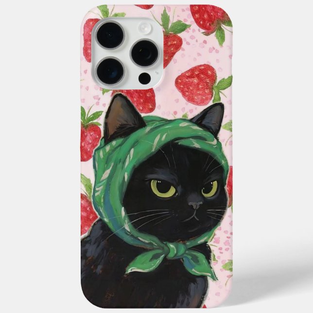 Strawberry black Cute Cat Phone Case Kawaii  (Back)