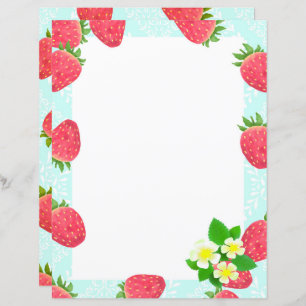 Strawberry Blank Blue Stationery Paper