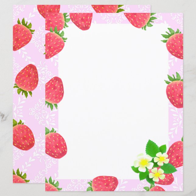Strawberry Blank Pink Stationery Paper (Front/Back)