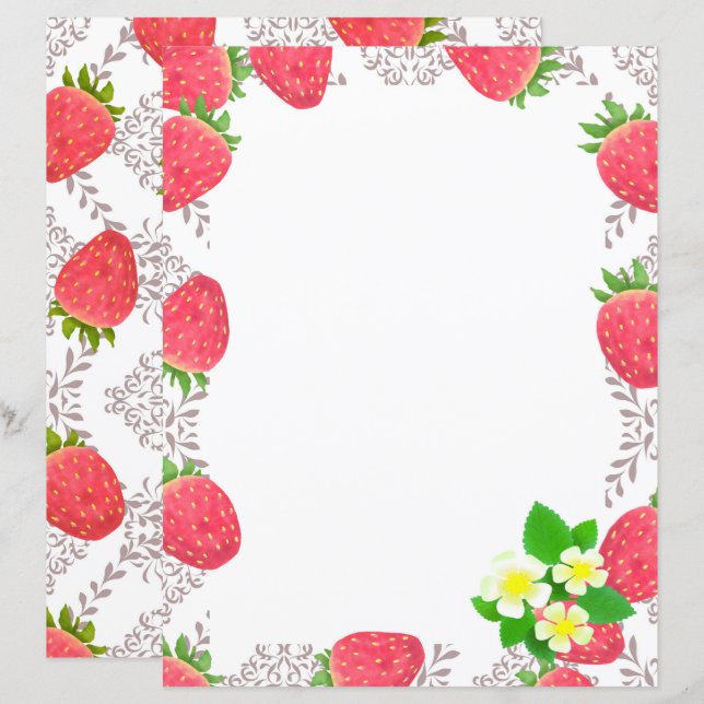Strawberry Blank White Stationery Paper (Front/Back)