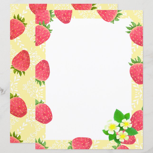 Strawberry Blank Yellow Stationery Paper (Front/Back)