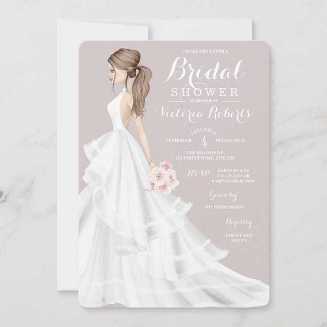 Strawberry Blonde Bride Wedding Gown Bridal Shower Invitation (Front)