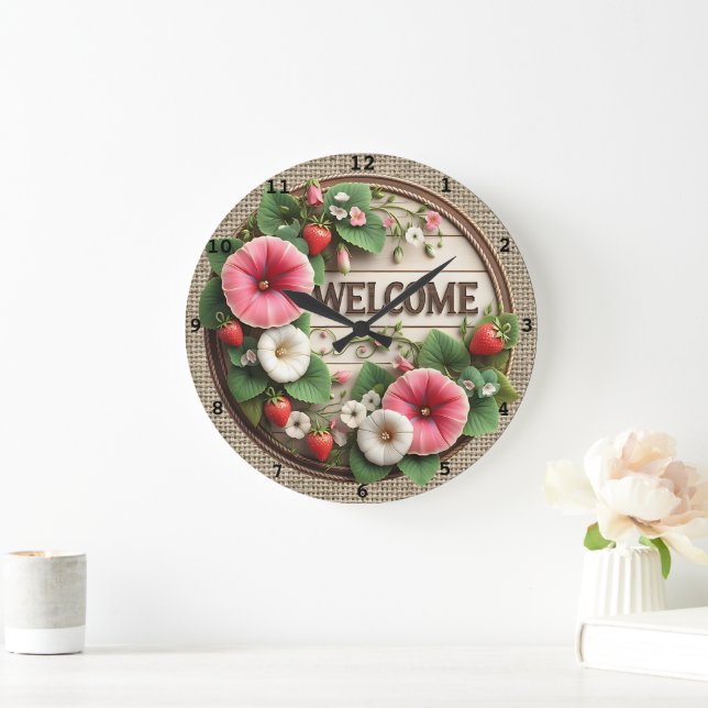 Strawberry Bloom Welcome Farm Clock (Home)