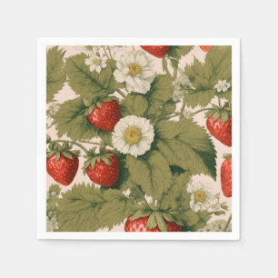 Strawberry Blossom: Floral Printed Paper Napkin