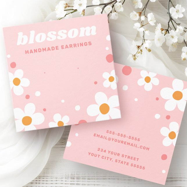 Strawberry blossom retro font pink earring card (Strawberry blossom retro font pink earring card)