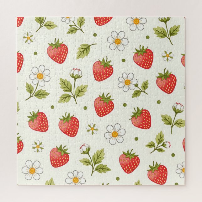 Strawberry Blossom Summer Pattern Jigsaw Puzzle (Vertical)