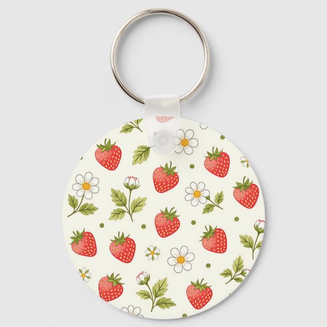 Strawberry Blossom Summer Pattern Key Ring (Front)