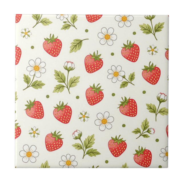 Strawberry Blossom Summer Pattern Tile (Front)