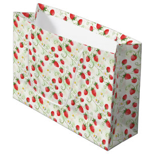 Strawberry Blossoms and Berries Watercolor Style Large Gift Bag