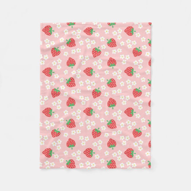 Strawberry Blossoms Pink Pattern Fleece Blanket (Front)
