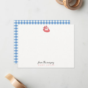 Strawberry blue gingham Cute Nursery Note Card