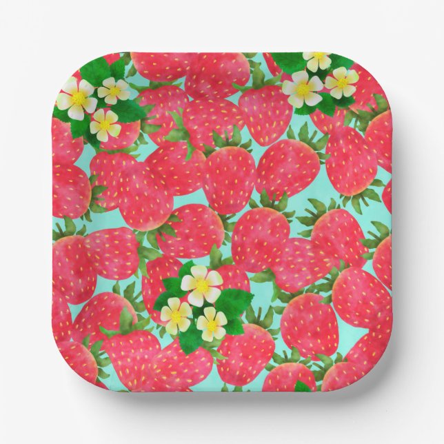 Strawberry Blue Paper Plate (Front)