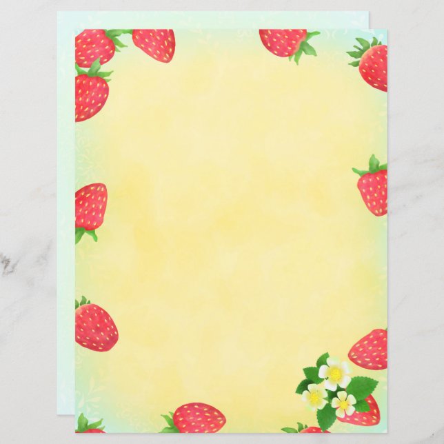 Strawberry Blue  Stationery Paper (Front/Back)