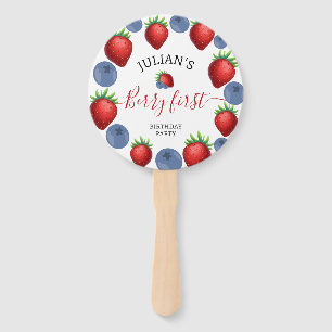 Strawberry Blueberry 1st Girl Birthday Party Photo Hand Fan