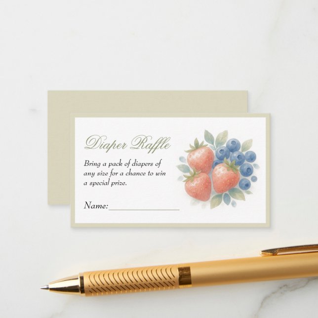 Strawberry Blueberry Baby Diaper Raffle Enclosure Card (Front/Back In Situ)