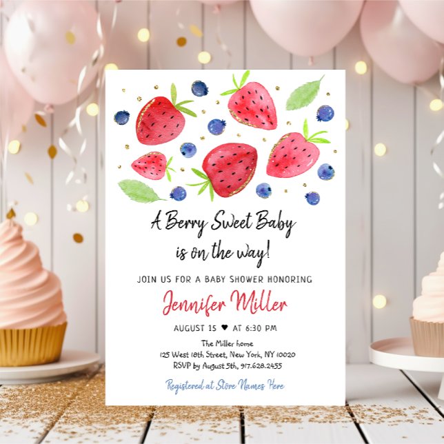 Strawberry Blueberry Berry Sweet Baby Shower Invitation (Creator Uploaded)