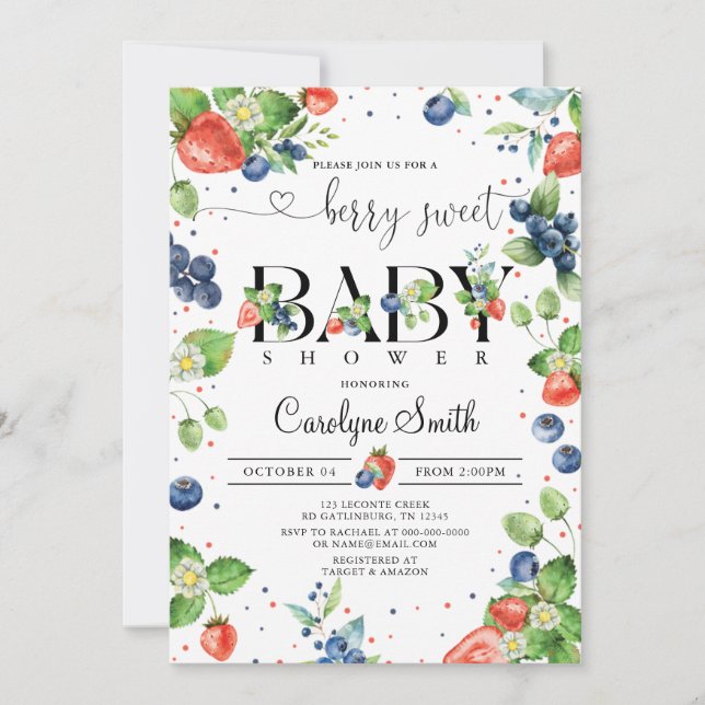 Strawberry Blueberry Berry Sweet Baby Shower Invitation (Front)