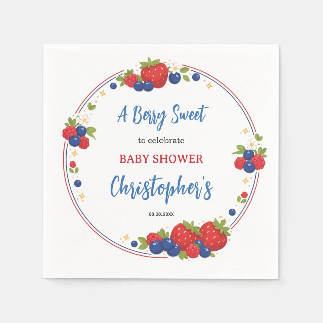 Strawberry Blueberry Berry Sweet Baby Shower Napkin (Front)
