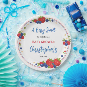 Strawberry Blueberry Berry Sweet Baby Shower Paper Plate