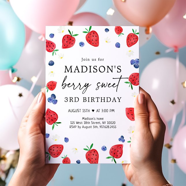 Strawberry Blueberry Berry Sweet Birthday Invitation (Creator Uploaded)