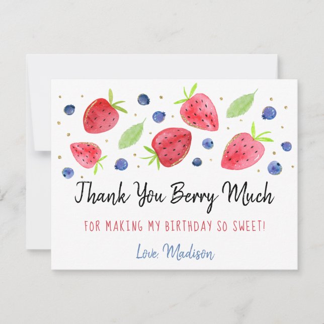 Strawberry Blueberry Berry Sweet Birthday Thank You Card (Front)