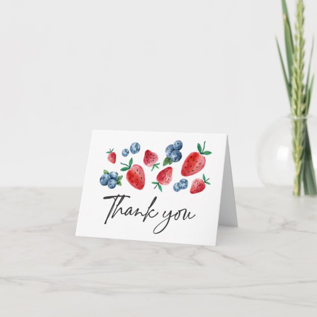 Strawberry Blueberry Berry Sweet Thank You Card (Front)