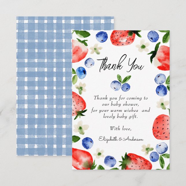 Strawberry Blueberry Boy Baby Shower Thank You Card (Front/Back)