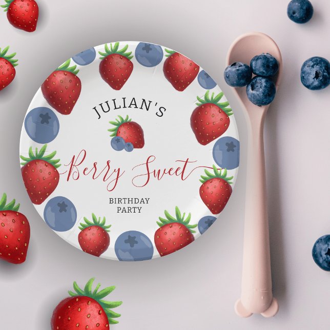 Strawberry & Blueberry Girl Birthday Party  Paper Plate (Creator Uploaded)