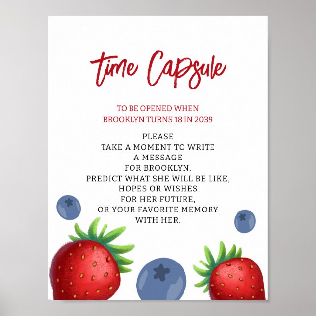 Strawberry Blueberry Girl Birthday time capsule  Poster (Front)