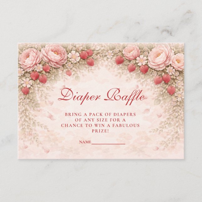 Strawberry Blush Floral Diapper Raffle Enclosure Card (Front)