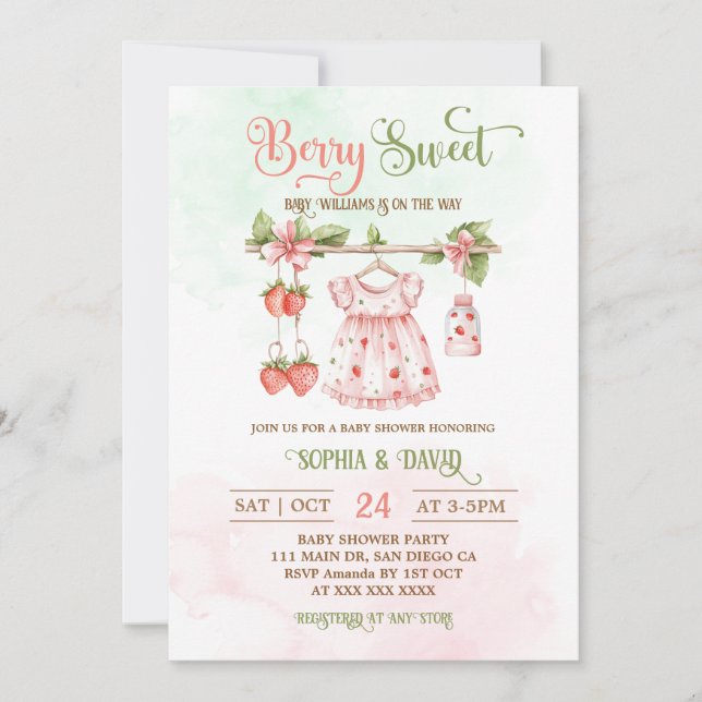 Strawberry Boho Clothes Girl Baby Shower   Invitation (Front)