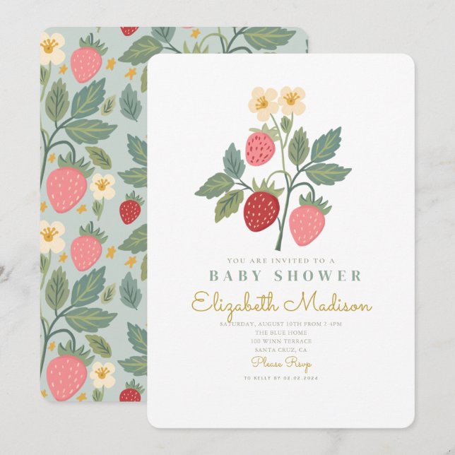 Strawberry Bouquet Blossom Baby Shower  Invitation (Front/Back)