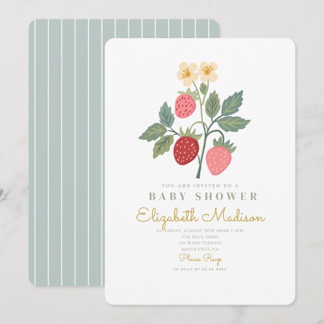 Strawberry Bouquet Blossom Baby Shower Invitation (Front/Back)