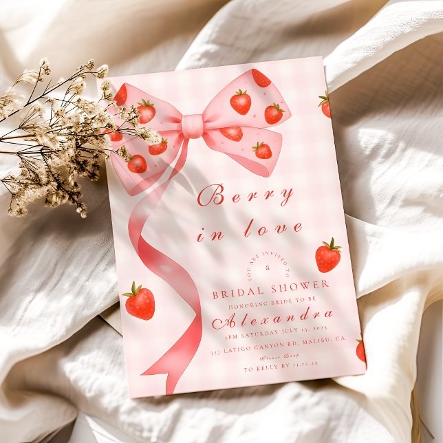 Strawberry Bow Bridal Shower Invitation (Creator Uploaded)