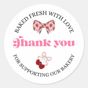 Strawberry Bow Cherry Thank You Bakery Sticker