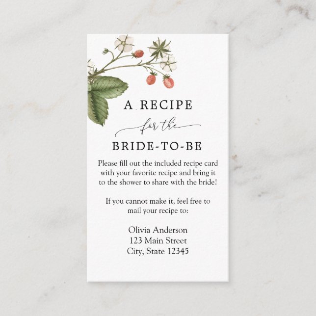 Strawberry Bridal Recipe Request Enclosure Card (Front)