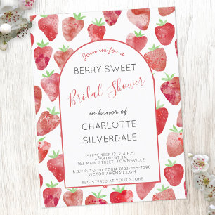 Strawberry Bridal Shower Invitation Postcard