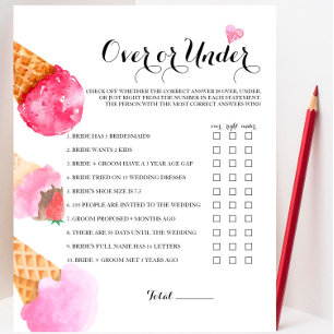 Strawberry Bridal Shower Over or Under Game