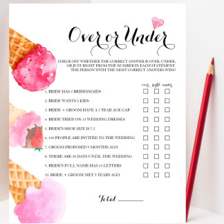 Strawberry Bridal Shower Over or Under Game