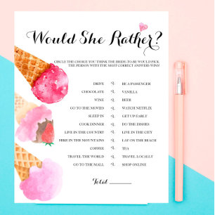 Strawberry Bridal Shower Would She Rather Game