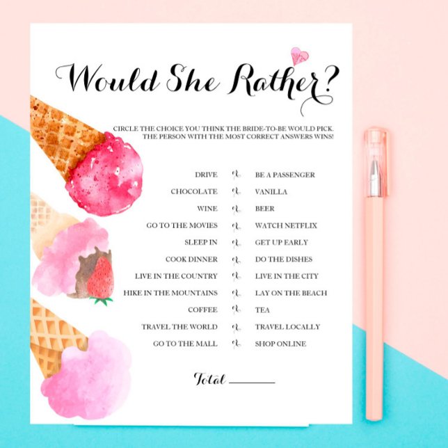 Strawberry Bridal Shower Would She Rather Game (Creator Uploaded)