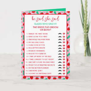 Strawberry Bride or Groom Guess Who Said it Game Card