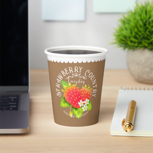 Strawberry Brown Design. Paper Cups (Insitu)